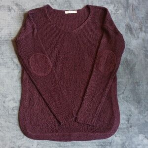 Harper Deep Burgundy Purple V-Neck Sweater, Loose Knit, Transparent, Layers